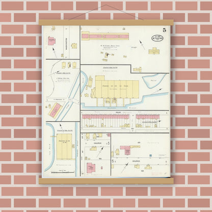 Old map wall art mockup — magnetic wood frame on brick wall — Sanborn Fire Insurance Map from Athens, Greene County, New York (1905), Sheet #0005