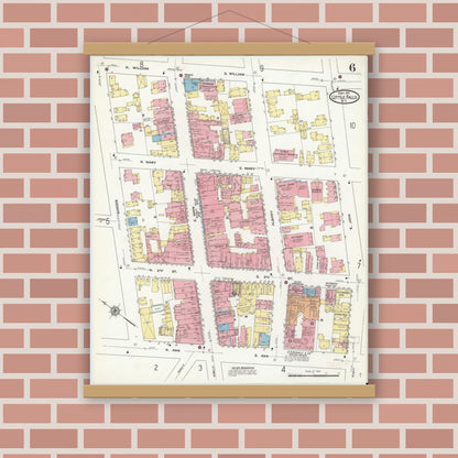 Old map wall art mockup — magnetic wood frame on brick wall — Sanborn Fire Insurance Map from Little Falls, Herkimer County, New York (1911), Sheet #0006