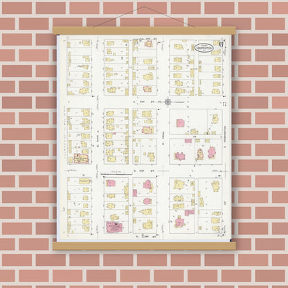 Old map wall art mockup — magnetic wood frame on brick wall — Sanborn Fire Insurance Map from Hoopeston, Vermilion County, Illinois (1913), Sheet #0006