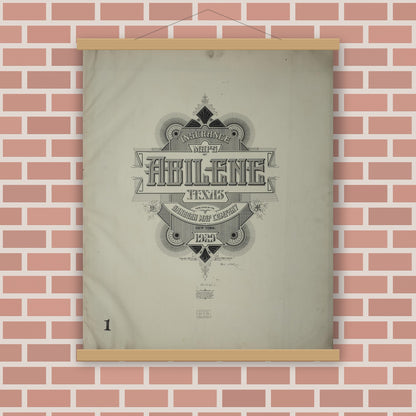 Old map wall art mockup — magnetic wood frame on brick wall — Sanborn Fire Insurance Map from Abilene, Taylor County, Texas (1929), Sheet #0001
