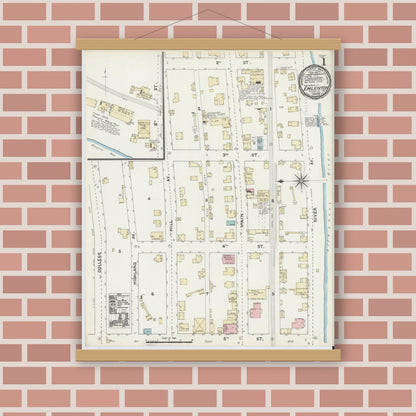 Old map wall art mockup — magnetic wood frame on brick wall — Sanborn Fire Insurance Map from Emlenton, Venango County, Pennsylvania (1891) - Complete Map Set