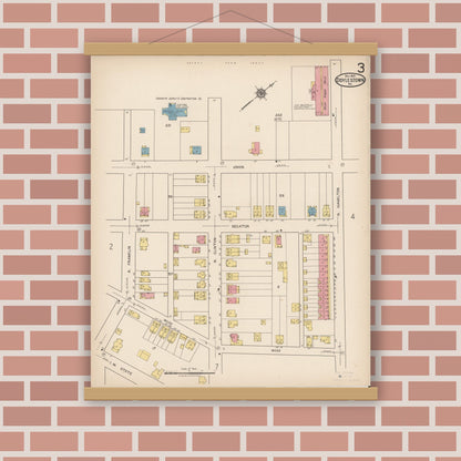 Old map wall art mockup — magnetic wood frame on brick wall — Sanborn Fire Insurance Map from Doylestown, Bucks County, Pennsylvania (1922), Sheet #0003