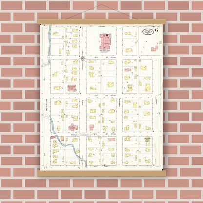 Old map wall art mockup — magnetic wood frame on brick wall — Sanborn Fire Insurance Map from Tama, Tama County, Iowa (1915), Sheet #0006