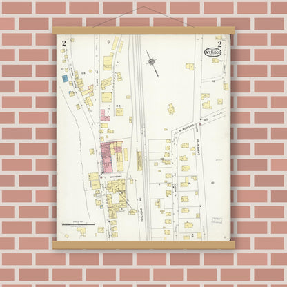 Old map wall art mockup — magnetic wood frame on brick wall — Sanborn Fire Insurance Map from Mount Kisco, Westchester County, New York (1925), Sheet #0002