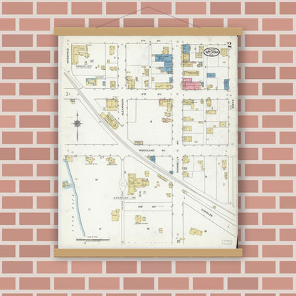 Old map wall art mockup — magnetic wood frame on brick wall — Sanborn Fire Insurance Map from Mount Dora, Lake County, Florida (1920), Sheet #0002