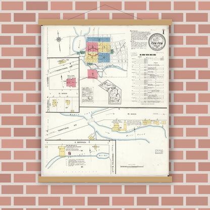 Old map wall art mockup — magnetic wood frame on brick wall — Sanborn Fire Insurance Map from Paw Paw, Van Buren County, Michigan (1922) - Complete Map Set