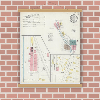 Old map wall art mockup — magnetic wood frame on brick wall — Sanborn Fire Insurance Map from Dundee, Kane County, Illinois (1893) - Complete Map Set