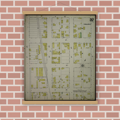 Old map wall art mockup — magnetic wood frame on brick wall — Sanborn Fire Insurance Map from La Crosse, La Crosse County, Wisconsin (1891), Sheet #0037