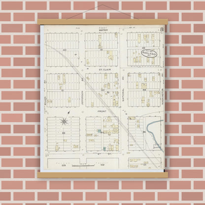 Old map wall art mockup — magnetic wood frame on brick wall — Sanborn Fire Insurance Map from Ashland, Ashland County, Wisconsin (1886), Sheet #0008