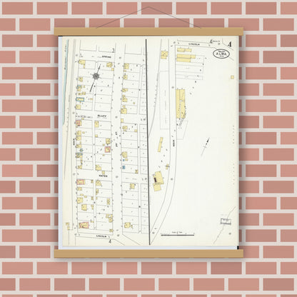 Old map wall art mockup — magnetic wood frame on brick wall — Sanborn Fire Insurance Map from Alma, Buffalo County, Wisconsin (1910), Sheet #0004