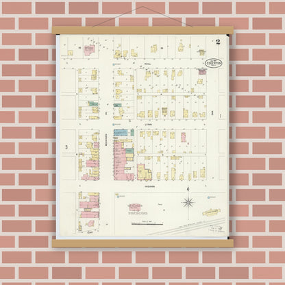 Old map wall art mockup — magnetic wood frame on brick wall — Sanborn Fire Insurance Map from Edgerton, Williams County, Ohio (1908), Sheet #0002