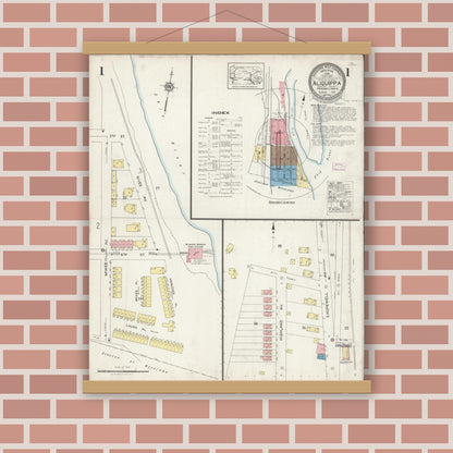 Old map wall art mockup — magnetic wood frame on brick wall — Sanborn Fire Insurance Map from Aliquippa, Beaver County, Pennsylvania (1925), Sheet #0001