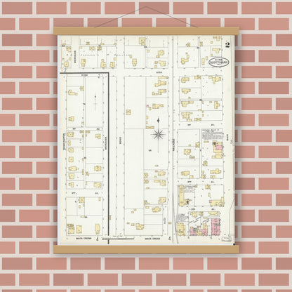 Old map wall art mockup — magnetic wood frame on brick wall — Sanborn Fire Insurance Map from Scottsburg, Scott County, Indiana (1906), Sheet #0002
