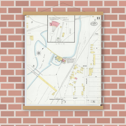 Old map wall art mockup — magnetic wood frame on brick wall — Sanborn Fire Insurance Map from Alpena, Alpena County, Michigan (1901), Sheet #0011