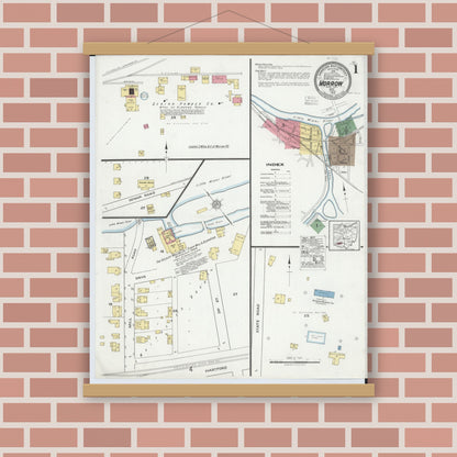 Old map wall art mockup — magnetic wood frame on brick wall — Sanborn Fire Insurance Map from Morrow, Warren County, Ohio (1919) - Complete Map Set