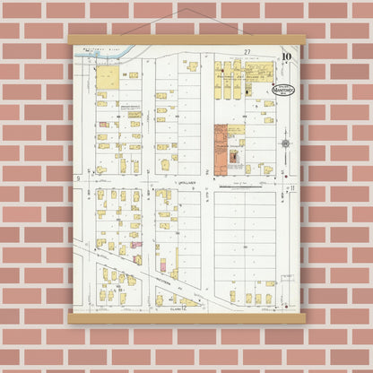 Old map wall art mockup — magnetic wood frame on brick wall — Sanborn Fire Insurance Map from Manitowoc, Manitowoc County, Wisconsin (1919), Sheet #0010