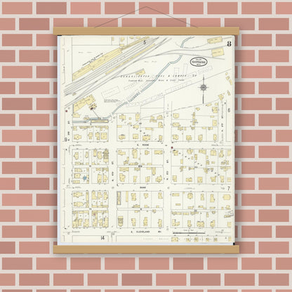 Old map wall art mockup — magnetic wood frame on brick wall — Sanborn Fire Insurance Map from Ishpeming, Marquette County, Michigan (1911), Sheet #0008