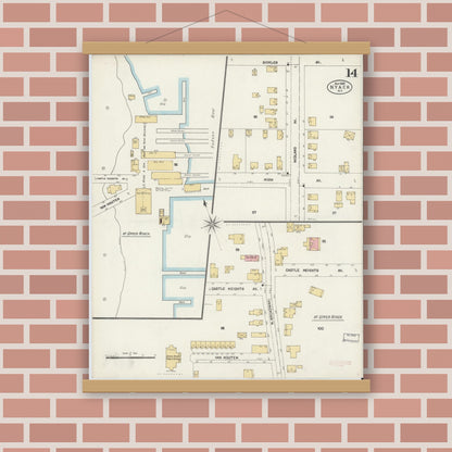 Old map wall art mockup — magnetic wood frame on brick wall — Sanborn Fire Insurance Map from Nyack, Rockland County, New York. (1903), Sheet #0014