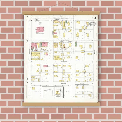 Old map wall art mockup — magnetic wood frame on brick wall — Sanborn Fire Insurance Map from Eldora, Hardin County, Iowa (1900), Sheet #0004
