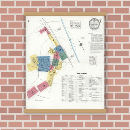 Old map wall art mockup — magnetic wood frame on brick wall — Sanborn Fire Insurance Map from Woodlawn, Beaver County, Pennsylvania (1923) - Complete Map Set