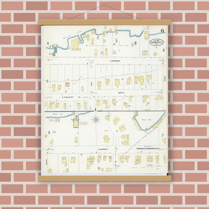 Old map wall art mockup — magnetic wood frame on brick wall — Sanborn Fire Insurance Map from Charlevoix, Charlevoix County, Michigan (1907), Sheet #0006