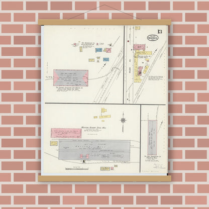 Old map wall art mockup — magnetic wood frame on brick wall — Sanborn Fire Insurance Map from Warren, Trumbull County, Ohio (1915), Sheet #0013