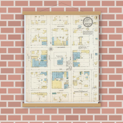Old map wall art mockup — magnetic wood frame on brick wall — Sanborn Fire Insurance Map from Georgetown, Williamson County, Texas (1894) - Complete Map Set