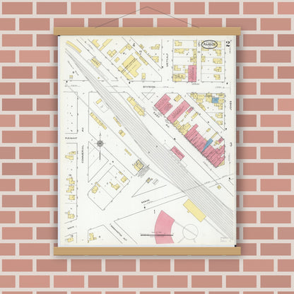 Old map wall art mockup — magnetic wood frame on brick wall — Sanborn Fire Insurance Map from Amboy, Lee County, Illinois (1918), Sheet #0002