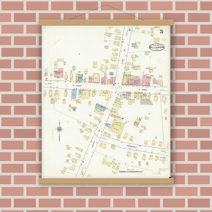 Old map wall art mockup — magnetic wood frame on brick wall — Sanborn Fire Insurance Map from Williamson, Wayne County, New York (1914), Sheet #0003