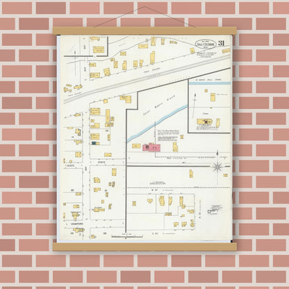 Old map wall art mockup — magnetic wood frame on brick wall — Sanborn Fire Insurance Map from Sault Sainte Marie, Chippewa County, Michigan (1906), Sheet #0031