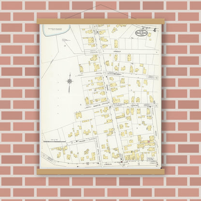 Old map wall art mockup — magnetic wood frame on brick wall — Sanborn Fire Insurance Map from Marlborough, Middlesex County, Massachusetts (1912), Sheet #0004