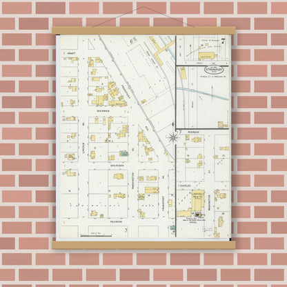 Old map wall art mockup — magnetic wood frame on brick wall — Sanborn Fire Insurance Map from Frankfort, Benzie County, Michigan (1899), Sheet #0007