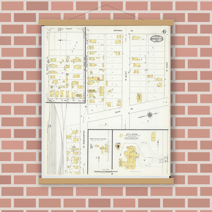 Old map wall art mockup — magnetic wood frame on brick wall — Sanborn Fire Insurance Map from Marquette, Marquette County, Michigan (1917), Sheet #0006