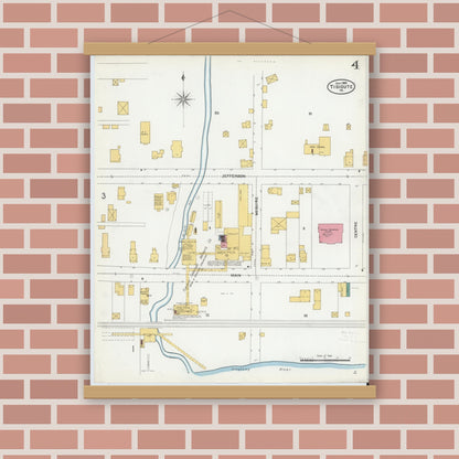 Old map wall art mockup — magnetic wood frame on brick wall — Sanborn Fire Insurance Map from Tidioute, Warren County, Pennsylvania (1905), Sheet #0004