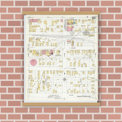 Old map wall art mockup — magnetic wood frame on brick wall — Sanborn Fire Insurance Map from Warren, Trumbull County, Ohio (1908), Sheet #0022