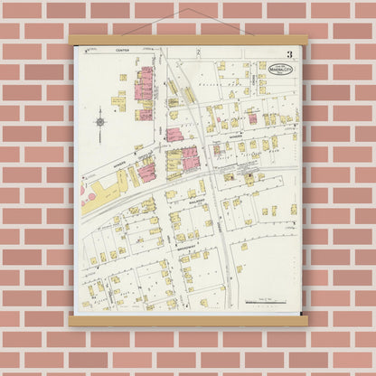 Old map wall art mockup — magnetic wood frame on brick wall — Sanborn Fire Insurance Map from Mineral City, Tuscarawas County, Ohio (1915), Sheet #0003