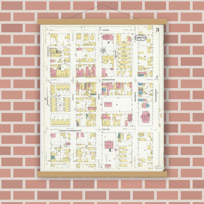 Old map wall art mockup — magnetic wood frame on brick wall — Sanborn Fire Insurance Map from Cannelton, Perry County, Indiana (1909), Sheet #0003