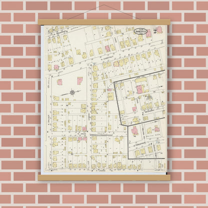 Old map wall art mockup — magnetic wood frame on brick wall — Sanborn Fire Insurance Map from Barnesville, Belmont County, Ohio (1915), Sheet #0002