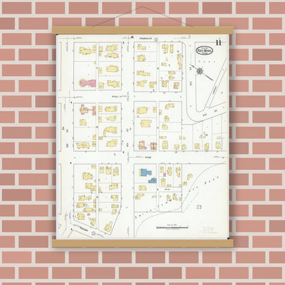 Old map wall art mockup — magnetic wood frame on brick wall — Sanborn Fire Insurance Map from Red Wing, Goodhue County, Minnesota (1917), Sheet #0011