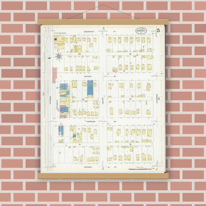Old map wall art mockup — magnetic wood frame on brick wall — Sanborn Fire Insurance Map from Kankakee, Kankakee County, Illinois (1907), Sheet #0005