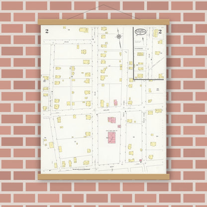 Old map wall art mockup — magnetic wood frame on brick wall — Sanborn Fire Insurance Map from Tionesta, Forest County, Pennsylvania (1930), Sheet #0002