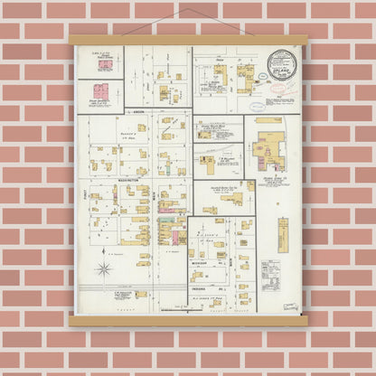 Old map wall art mockup — magnetic wood frame on brick wall — Sanborn Fire Insurance Map from Upland, Grant County, Indiana (1898), Sheet #0001