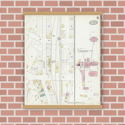 Old map wall art mockup — magnetic wood frame on brick wall — Sanborn Fire Insurance Map from Delavan, Walworth County, Wisconsin (1892), Sheet #0003