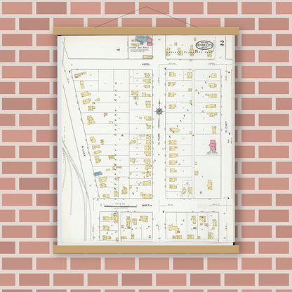 Old map wall art mockup — magnetic wood frame on brick wall — Sanborn Fire Insurance Map from Boyne City, Charlevoix County, Michigan (1919), Sheet #0002