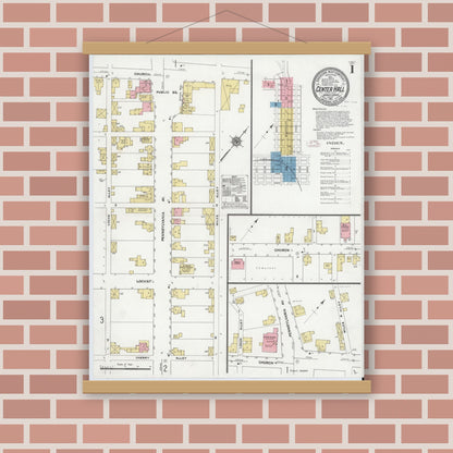 Old map wall art mockup — magnetic wood frame on brick wall — Sanborn Fire Insurance Map from Center Hall, Centre County, Pennsylvania (1911) - Complete Map Set