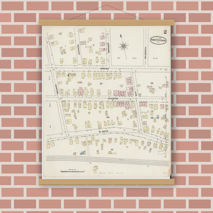 Old map wall art mockup — magnetic wood frame on brick wall — Sanborn Fire Insurance Map from Amsterdam, Montgomery County, New York (1888) - Complete Map Set