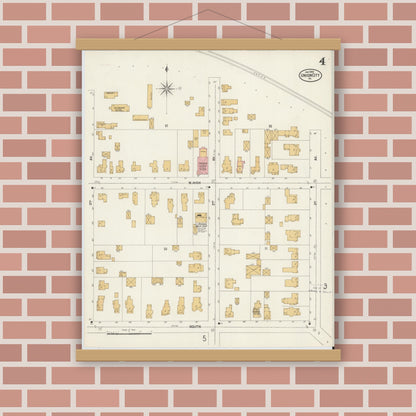 Old map wall art mockup — magnetic wood frame on brick wall — Sanborn Fire Insurance Map from Union City, Erie County, Pennsylvania (1900), Sheet #0004