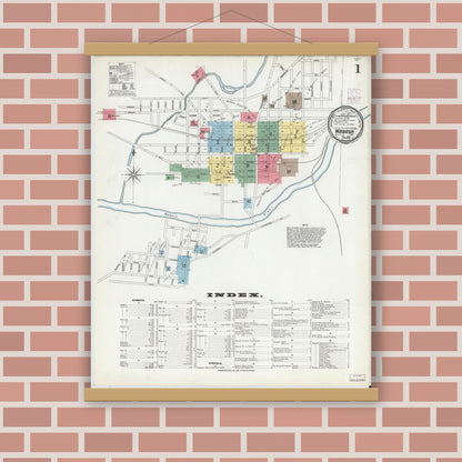 Old map wall art mockup — magnetic wood frame on brick wall — Sanborn Fire Insurance Map from Wabash, Wabash County, Indiana (1901) - Complete Map Set