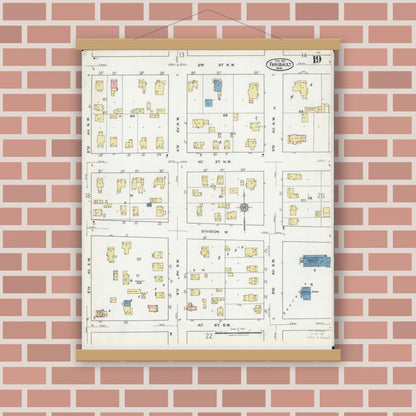Old map wall art mockup — magnetic wood frame on brick wall — Sanborn Fire Insurance Map from Faribault, Rice County, Minnesota (1921), Sheet #0019