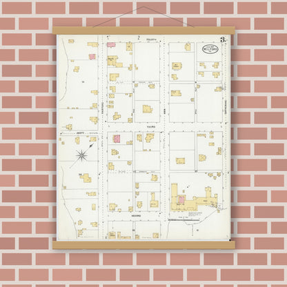 Old map wall art mockup — magnetic wood frame on brick wall — Sanborn Fire Insurance Map from Milford, Pike County, Pennsylvania (1905), Sheet #0003